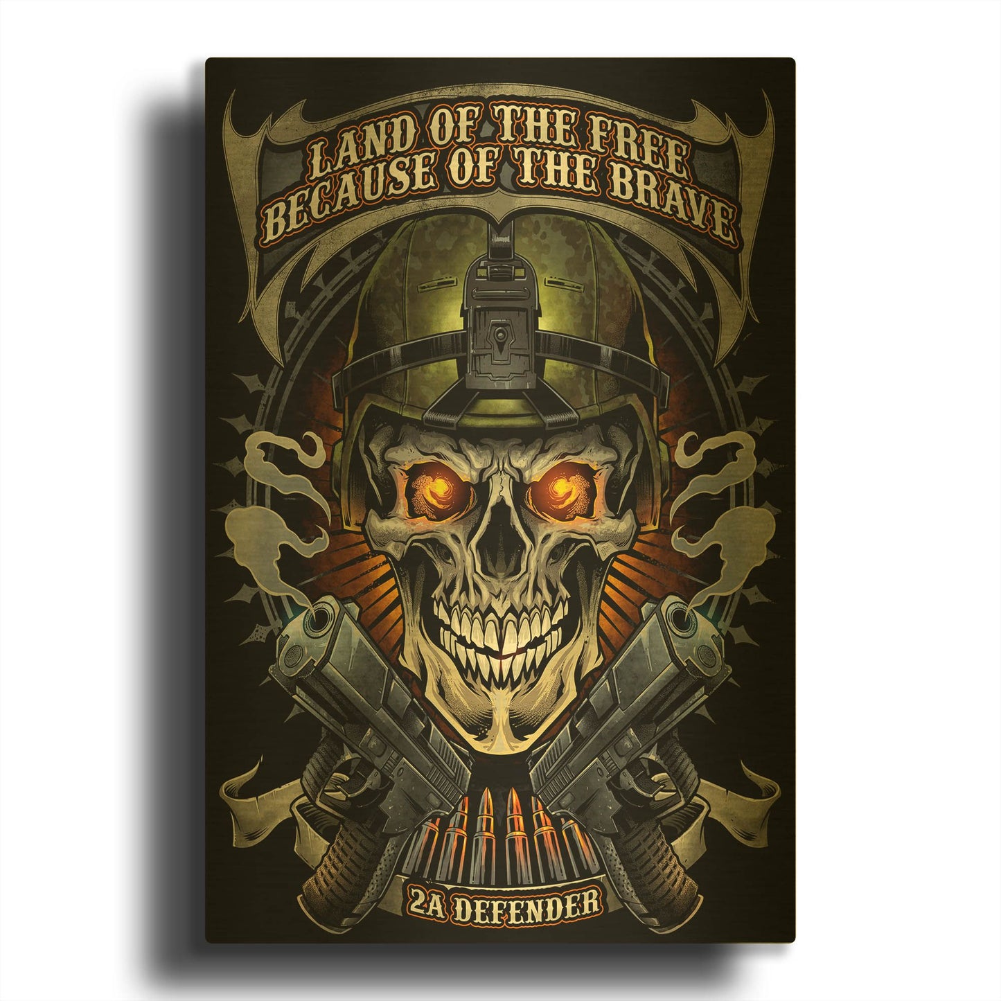 'Skull Soldier and Guns' By Flyland Designs Gold Metal Wall Art