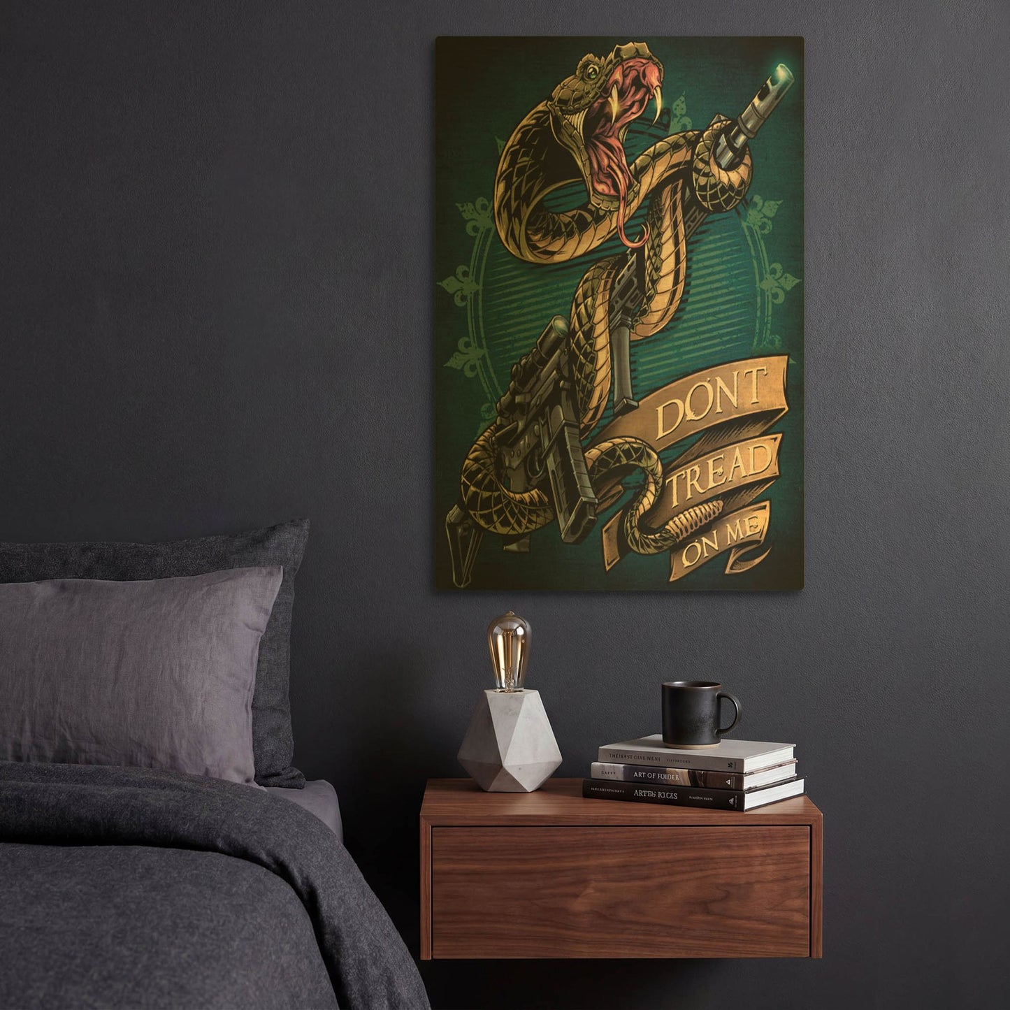 'Snake and Rifle T-Shirt Template' By Flyland Designs Gold Metal Wall Art
