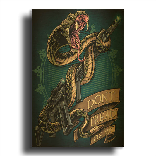 'Snake and Rifle T-Shirt Template' By Flyland Designs Gold Metal Wall Art