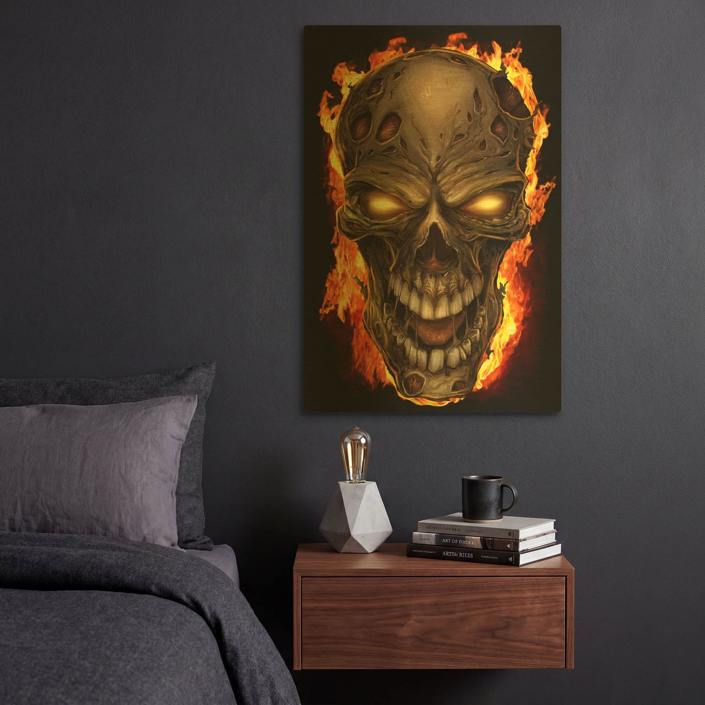 'Zombie Fire Skull' By Flyland Designs Gold Metal Wall Art