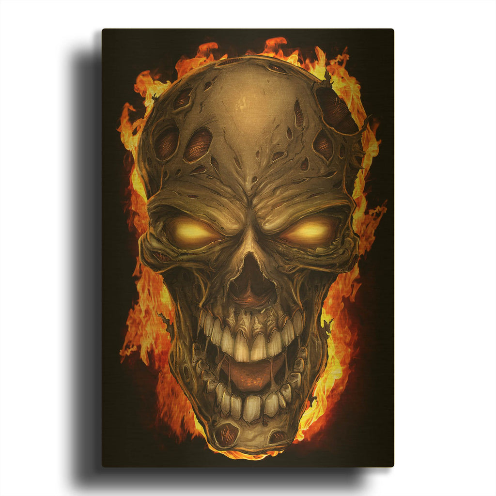'Zombie Fire Skull' By Flyland Designs Gold Metal Wall Art