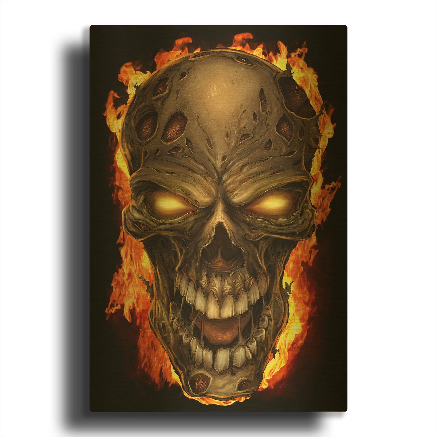 'Zombie Fire Skull' By Flyland Designs Gold Metal Wall Art