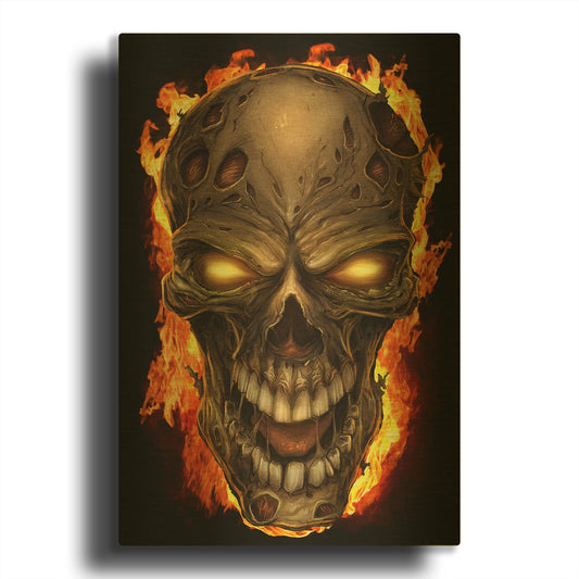 'Zombie Fire Skull' By Flyland Designs Gold Metal Wall Art