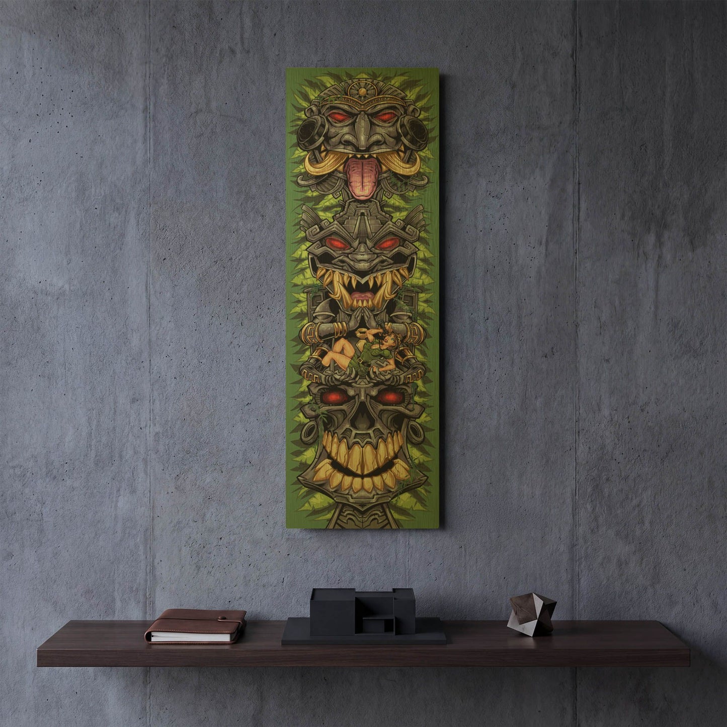 'Aztec Tiki Totem Skateboard' By Flyland Designs Gold Metal Wall Art