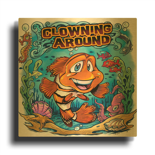 'Clown Fish Underwater Scene' By Flyland Designs Gold Metal Wall Art