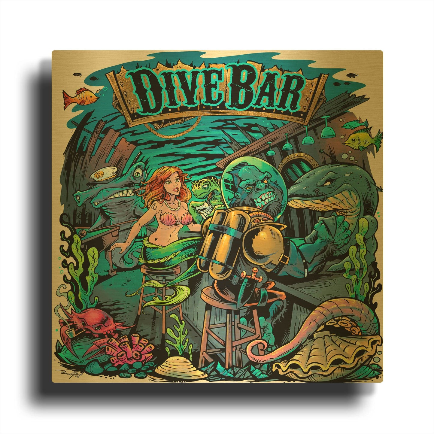 'Dive Bar' By Flyland Designs Gold Metal Wall Art