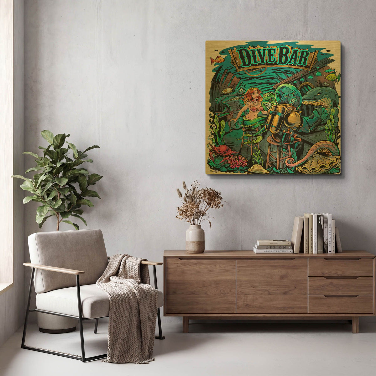 'Dive Bar' By Flyland Designs Gold Metal Wall Art