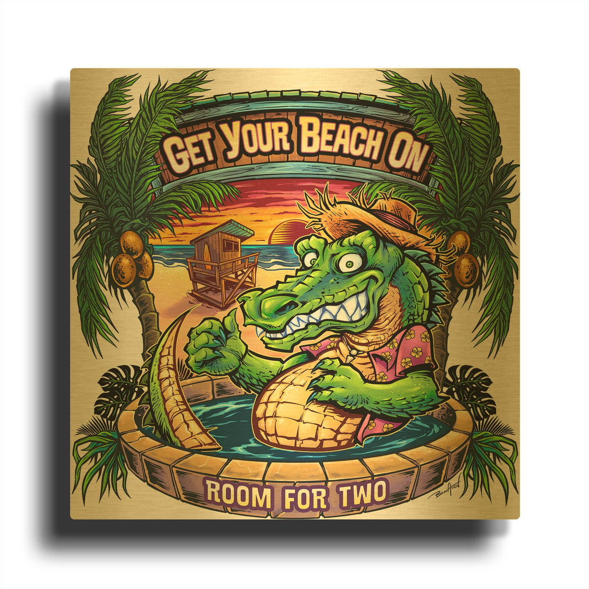'Gator Full Color' By Flyland Designs Gold Metal Wall Art
