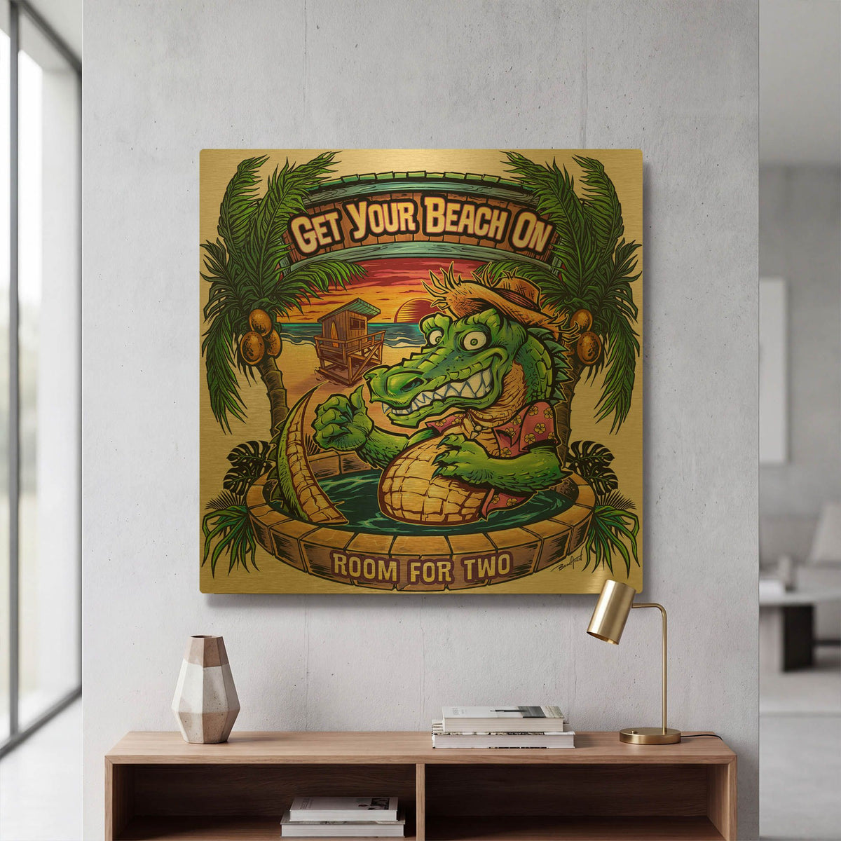 'Gator Full Color' By Flyland Designs Gold Metal Wall Art