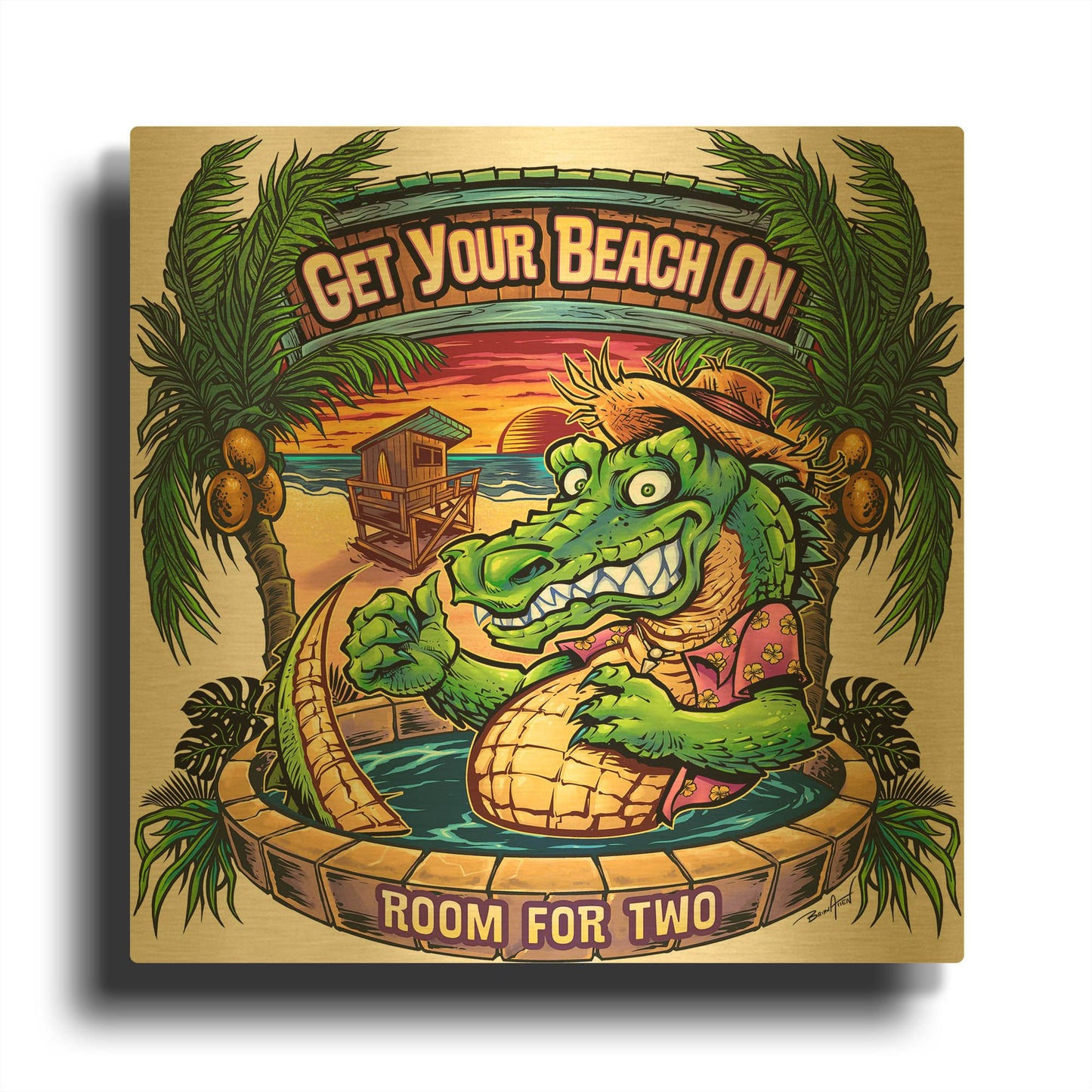'Gator Full Color' By Flyland Designs Gold Metal Wall Art