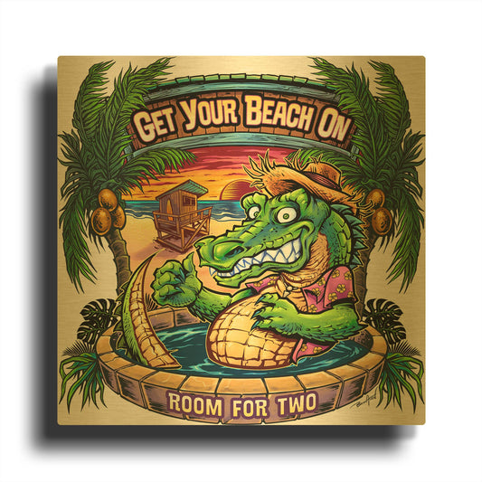 'Gator Full Color' By Flyland Designs Gold Metal Wall Art