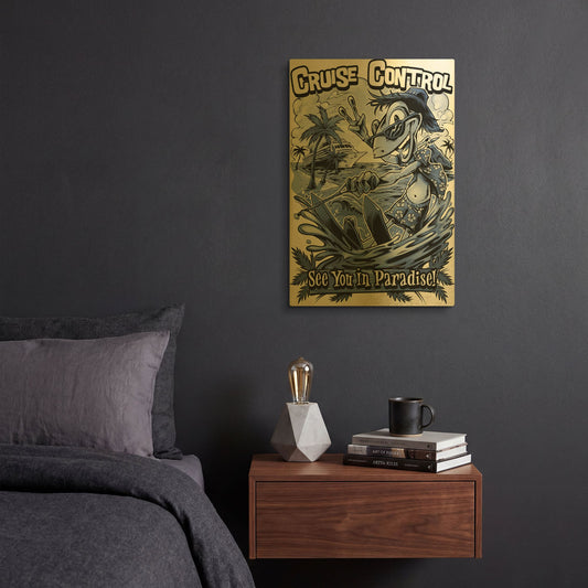 'Gecko Water Skiing' By Flyland Designs Gold Metal Wall Art