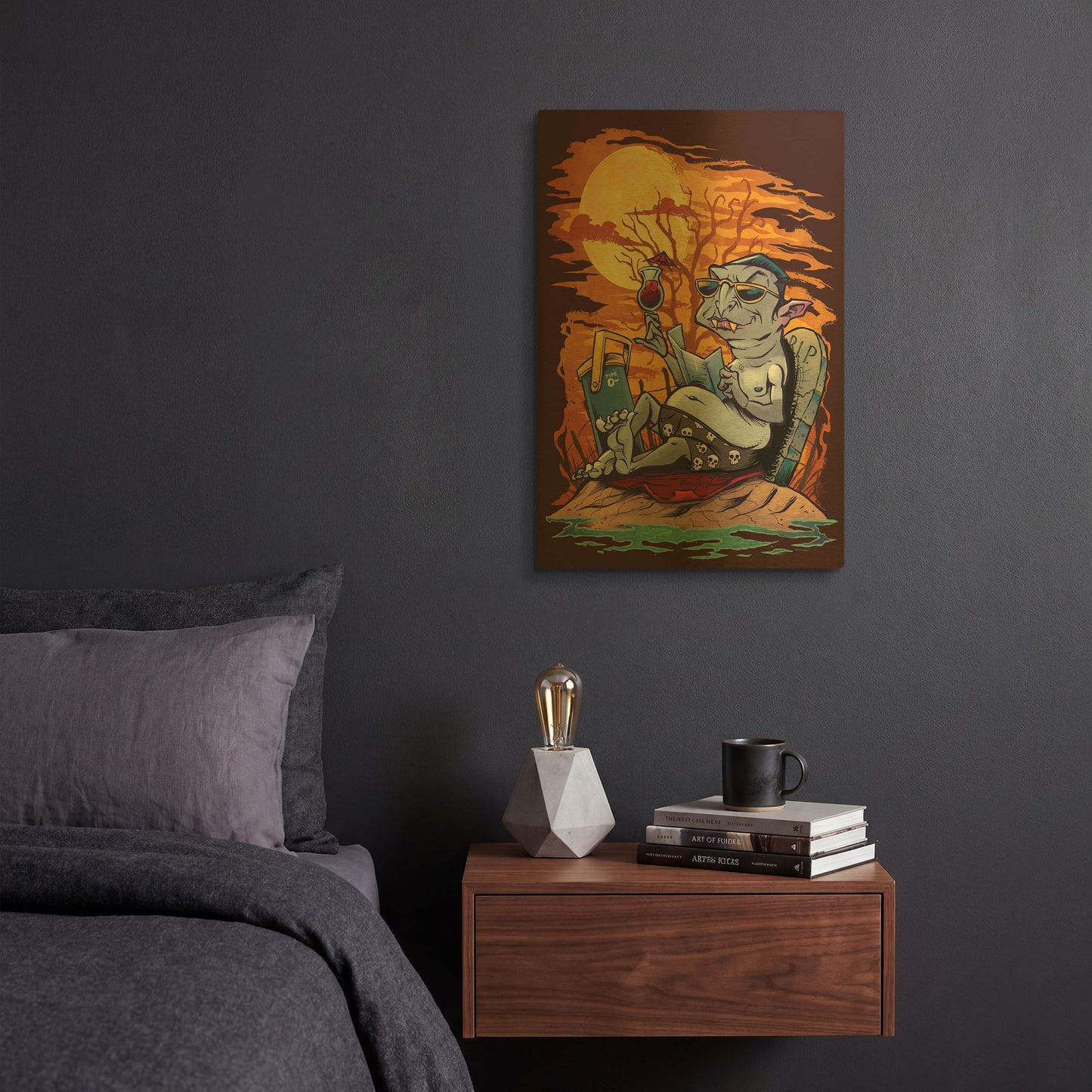 'Halloween At The Beach - Dracula' By Flyland Designs Gold Metal Wall Art