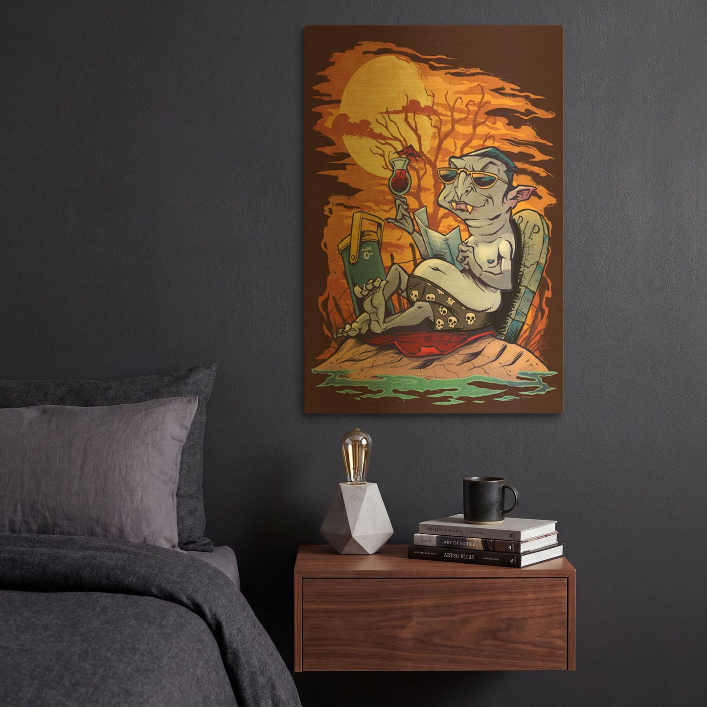 'Halloween At The Beach - Dracula' By Flyland Designs Gold Metal Wall Art