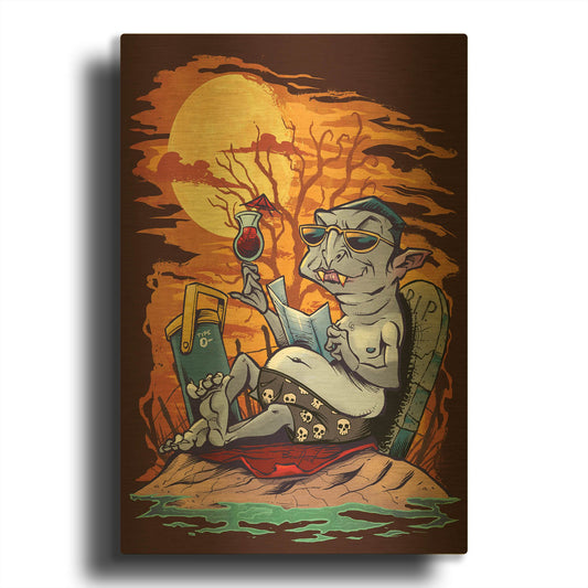 'Halloween At The Beach - Dracula' By Flyland Designs Gold Metal Wall Art