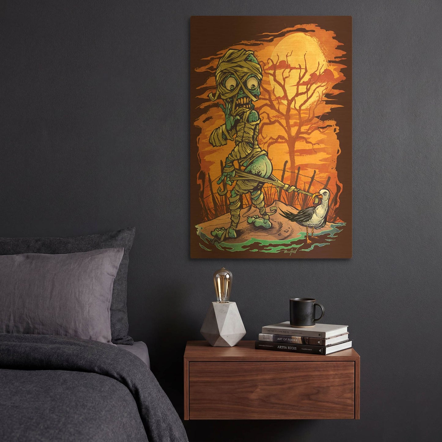 'Halloween At The Beach - Mummy' By Flyland Designs Gold Metal Wall Art