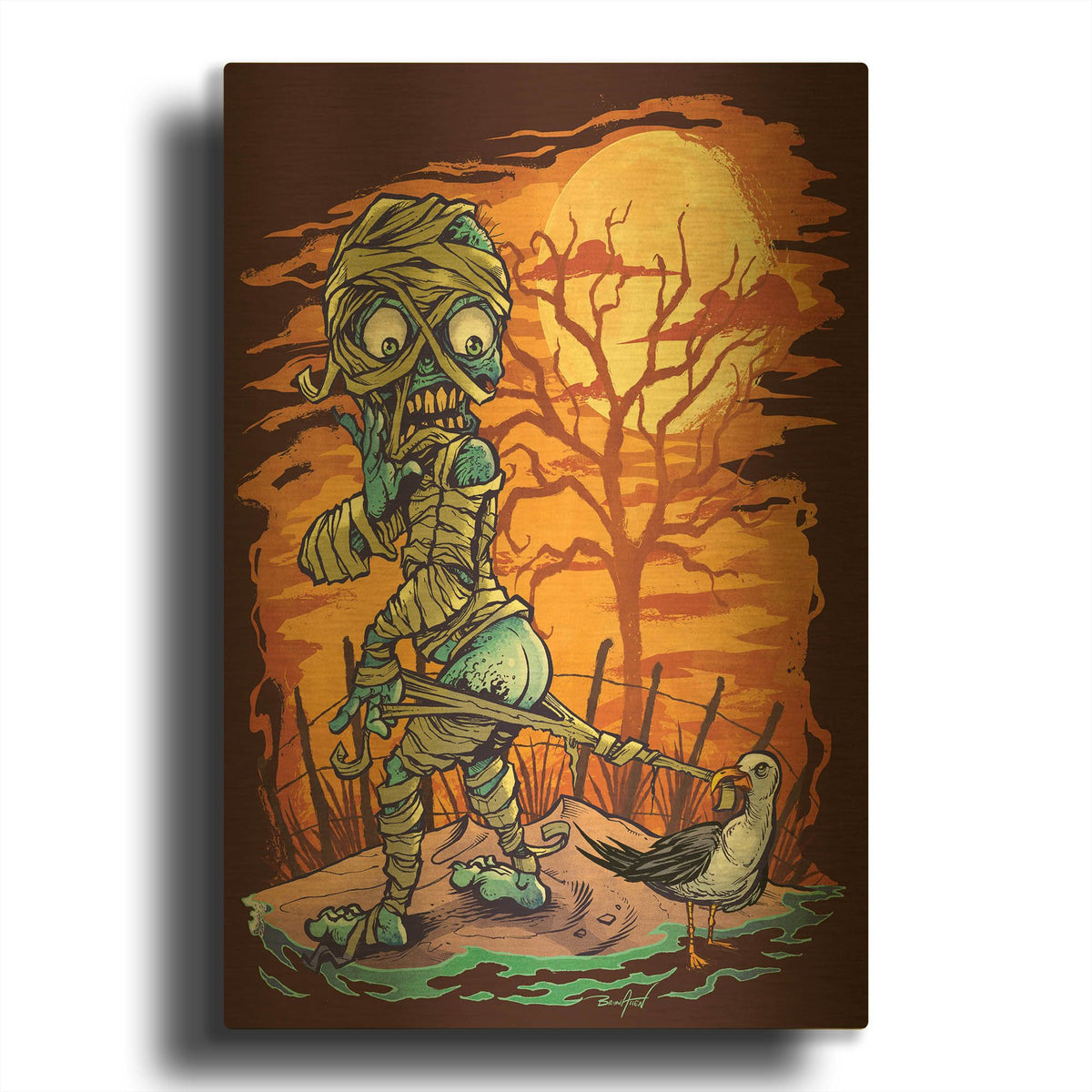 'Halloween At The Beach - Mummy' By Flyland Designs Gold Metal Wall Art