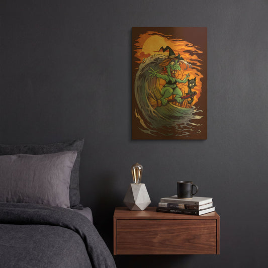 'Halloween At The Beach - Witch' By Flyland Designs Gold Metal Wall Art