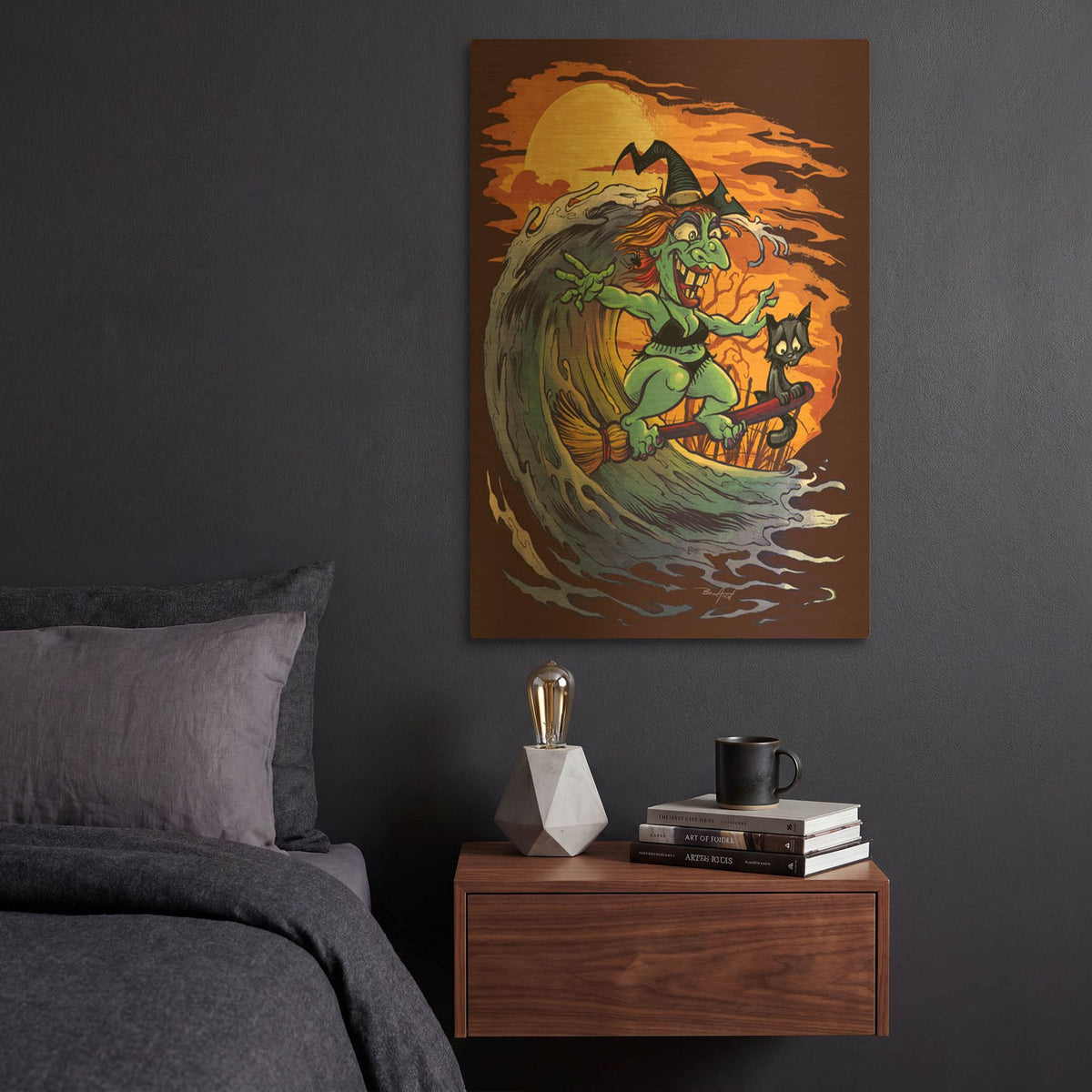 'Halloween At The Beach - Witch' By Flyland Designs Gold Metal Wall Art