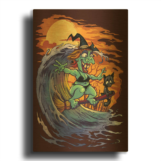 'Halloween At The Beach - Witch' By Flyland Designs Gold Metal Wall Art
