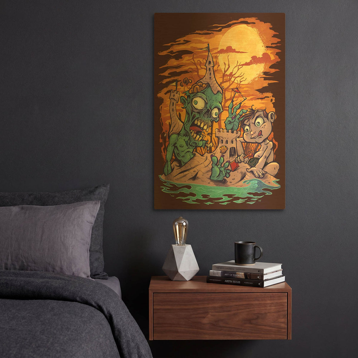 'Halloween At The Beach - Zombie' By Flyland Designs Gold Metal Wall Art