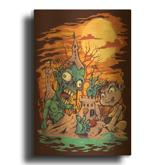 'Halloween At The Beach - Zombie' By Flyland Designs Gold Metal Wall Art