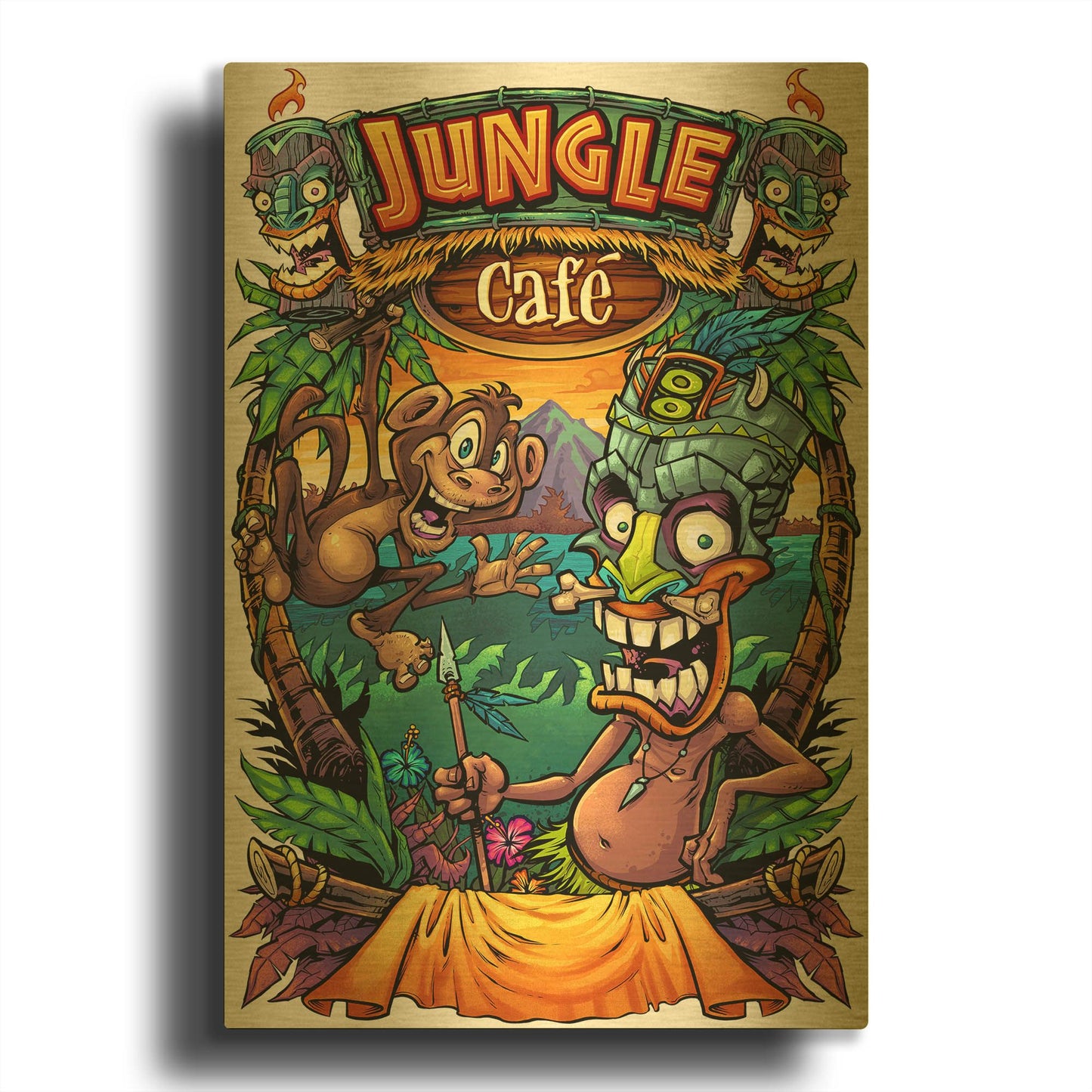 'JungleCafe Amazon' By Flyland Designs Gold Metal Wall Art