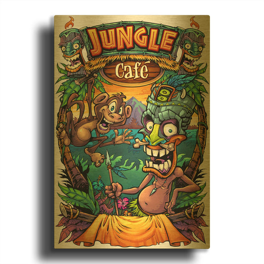 'JungleCafe Amazon' By Flyland Designs Gold Metal Wall Art