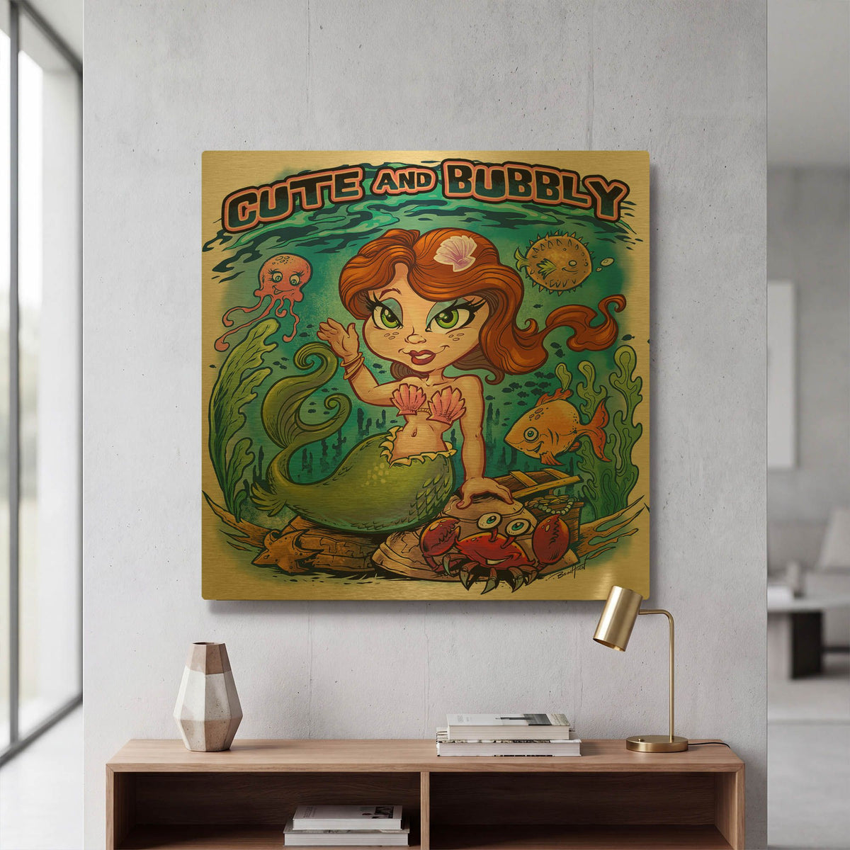 'Kid Mermaid Underwater Template' By Flyland Designs Gold Metal Wall Art