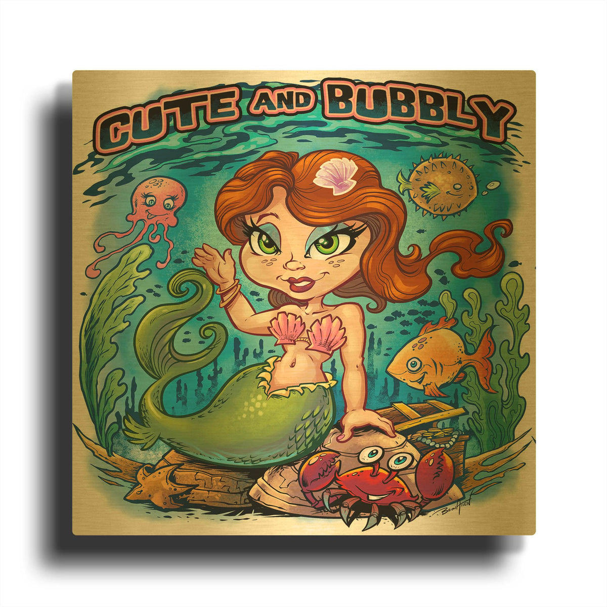 'Kid Mermaid Underwater Template' By Flyland Designs Gold Metal Wall Art