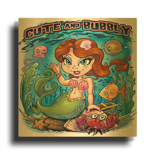 'Kid Mermaid Underwater Template' By Flyland Designs Gold Metal Wall Art