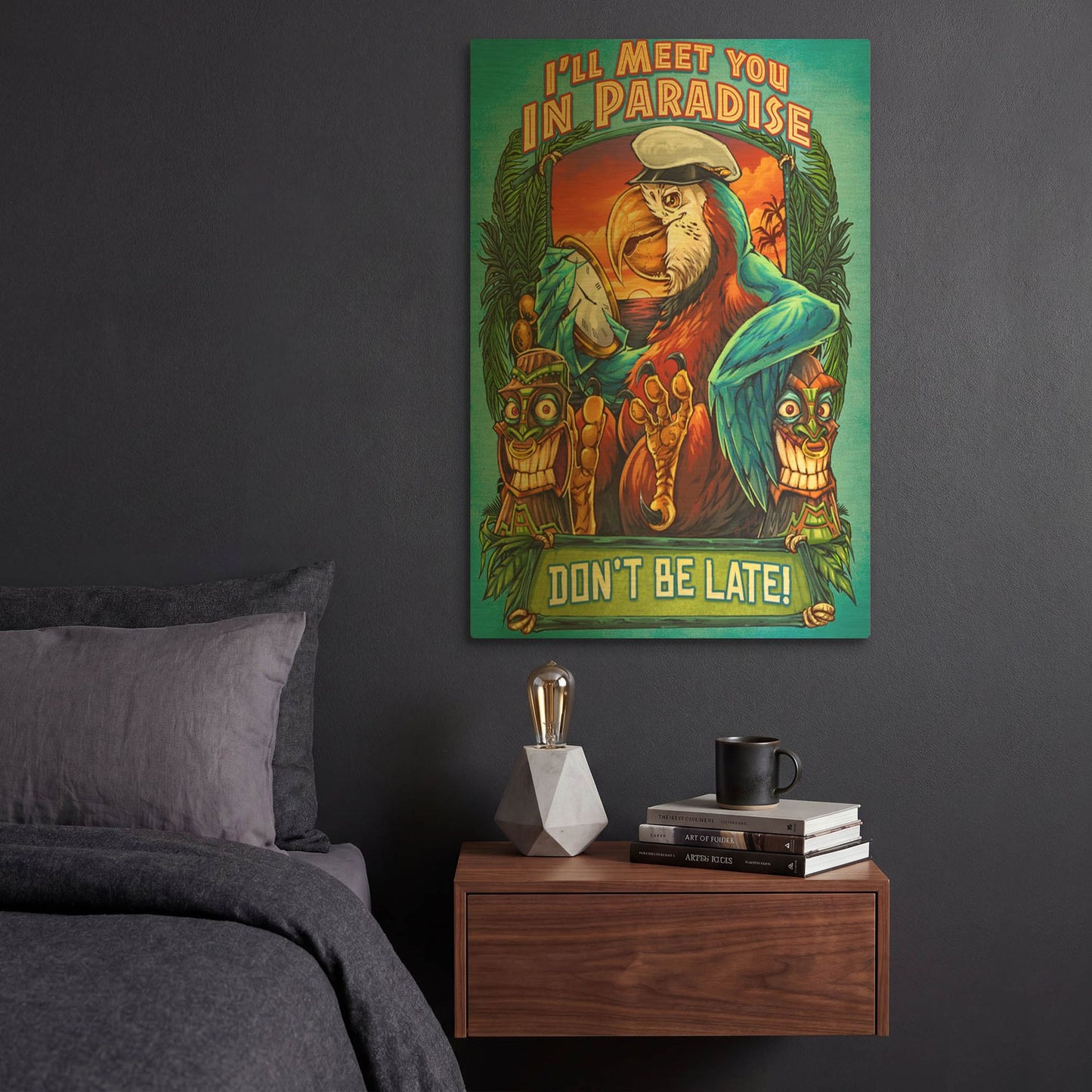 'Parrot and Tikis' By Flyland Designs Gold Metal Wall Art