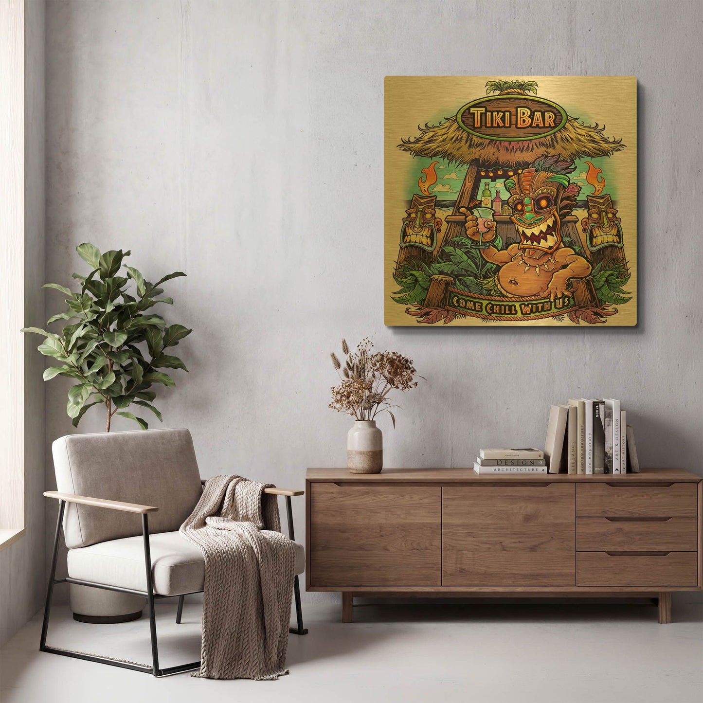 'Tiki Bar' By Flyland Designs Gold Metal Wall Art