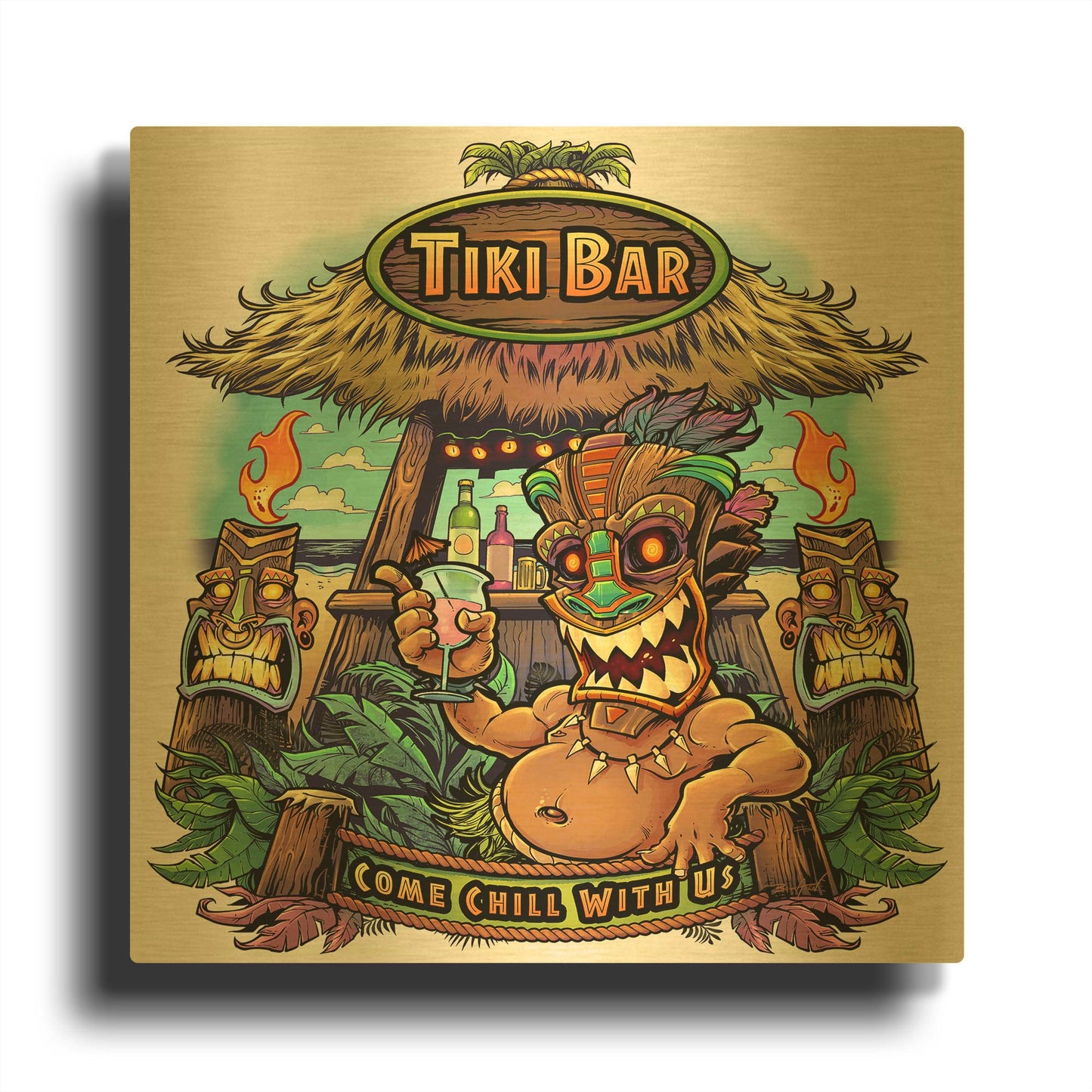 'Tiki Bar' By Flyland Designs Gold Metal Wall Art