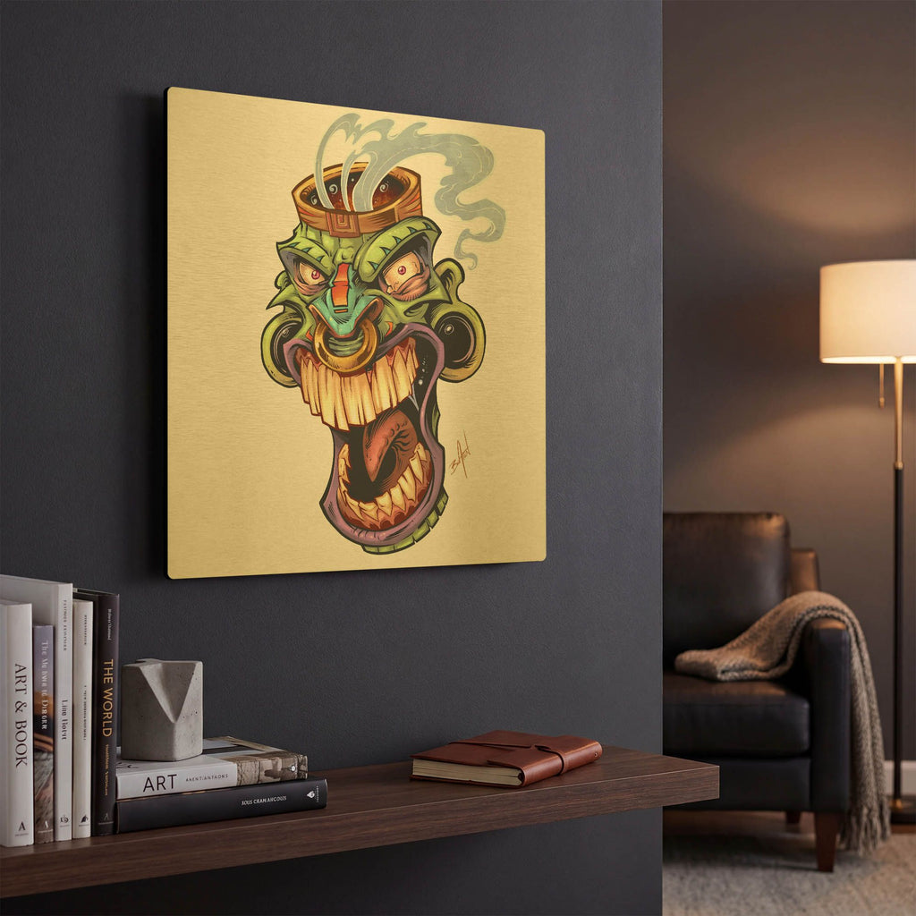 'Tiki Head 2 Screaming' By Flyland Designs Gold Metal Wall Art