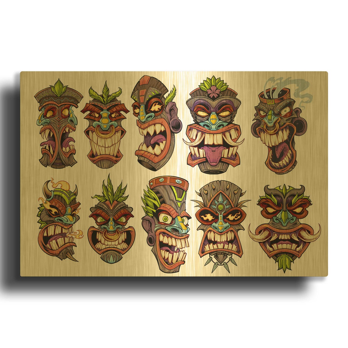 'Tiki Heads Flat' By Flyland Designs Gold Metal Wall Art