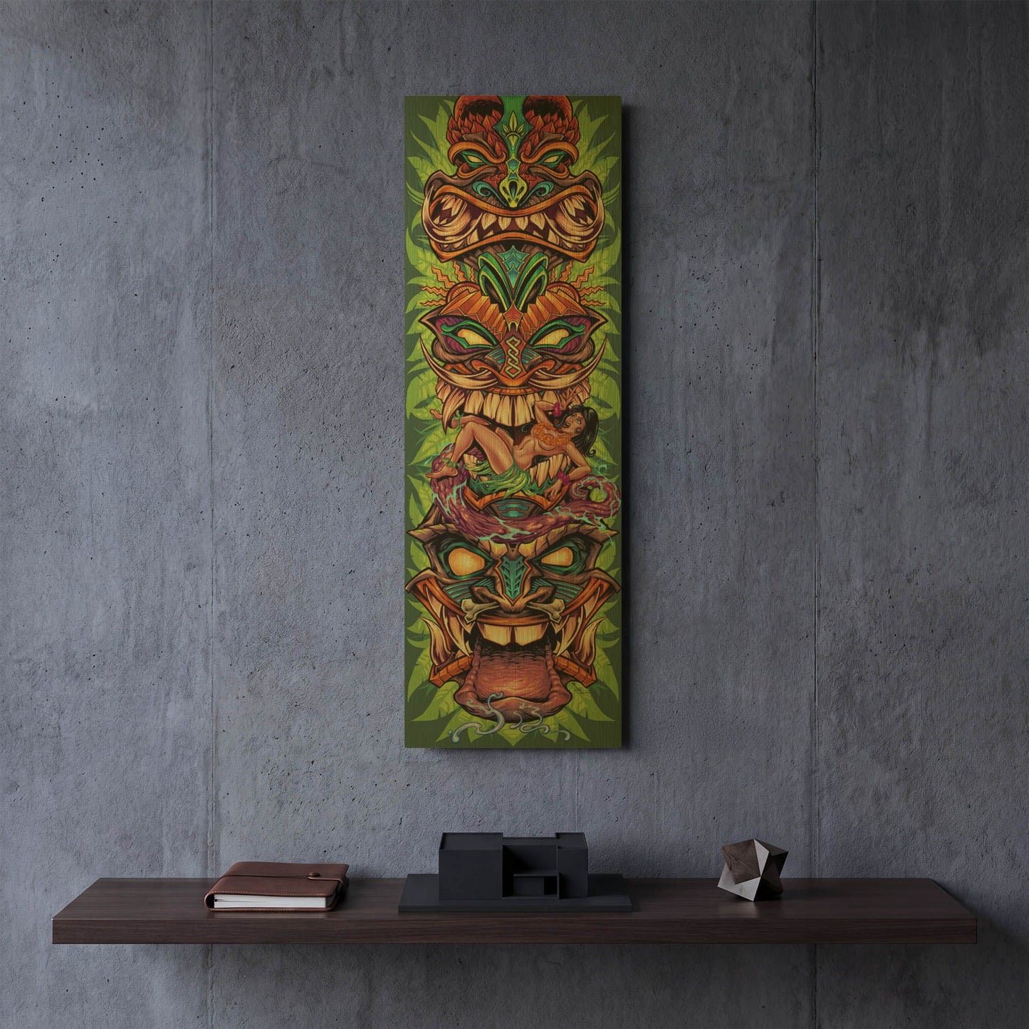 'Tiki Totem Skateboard' By Flyland Designs Gold Metal Wall Art