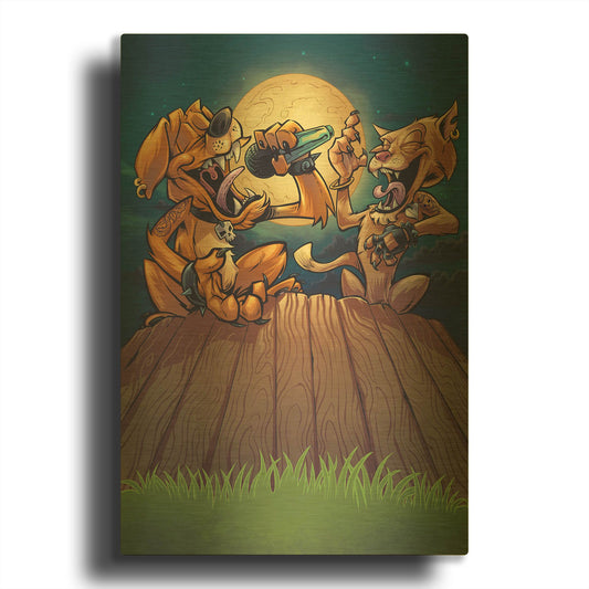 'Dog And Cat On Fence' By Flyland Designs Gold Metal Wall Art