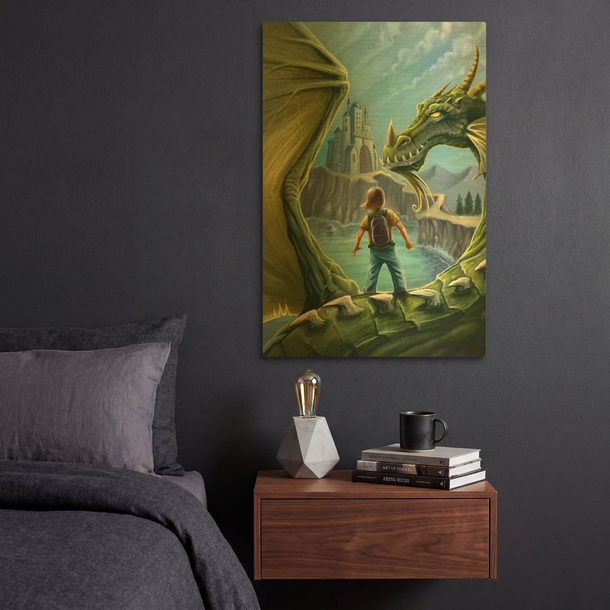 'Dragon And Castle' By Flyland Designs Gold Metal Wall Art