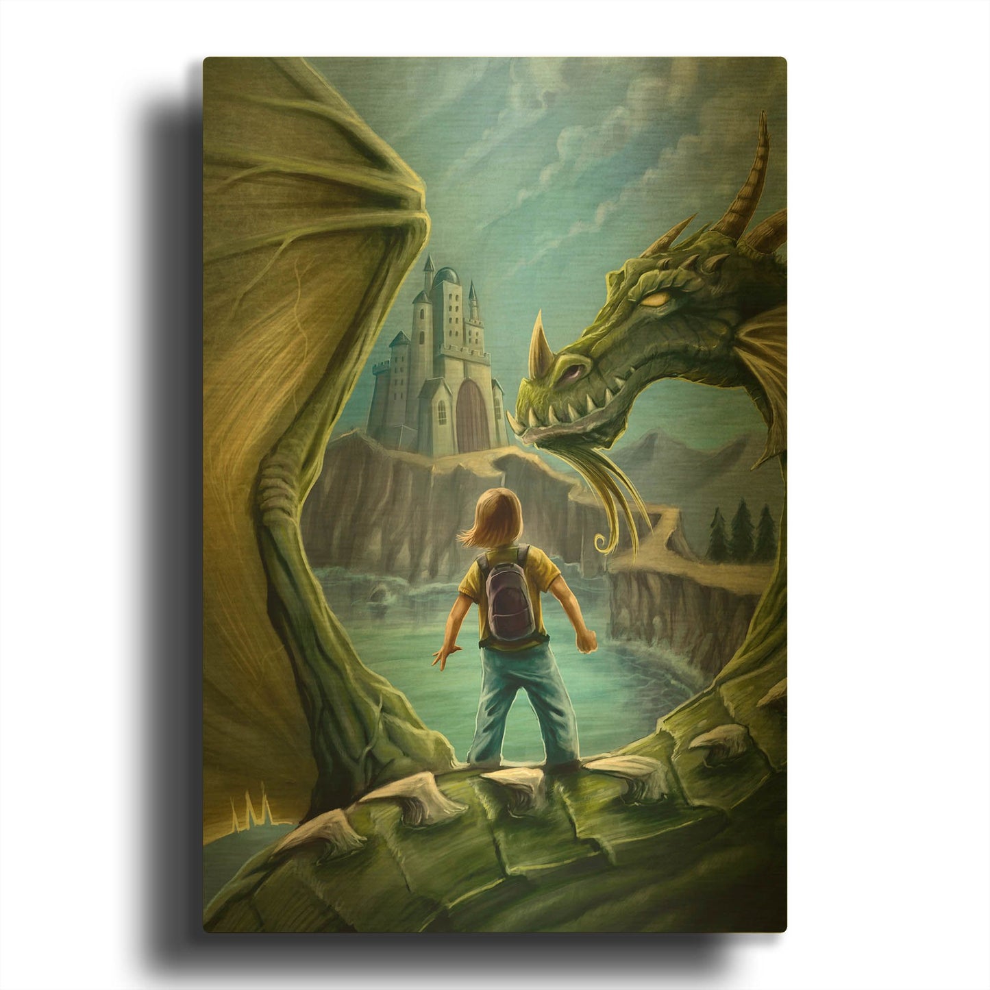 'Dragon And Castle' By Flyland Designs Gold Metal Wall Art