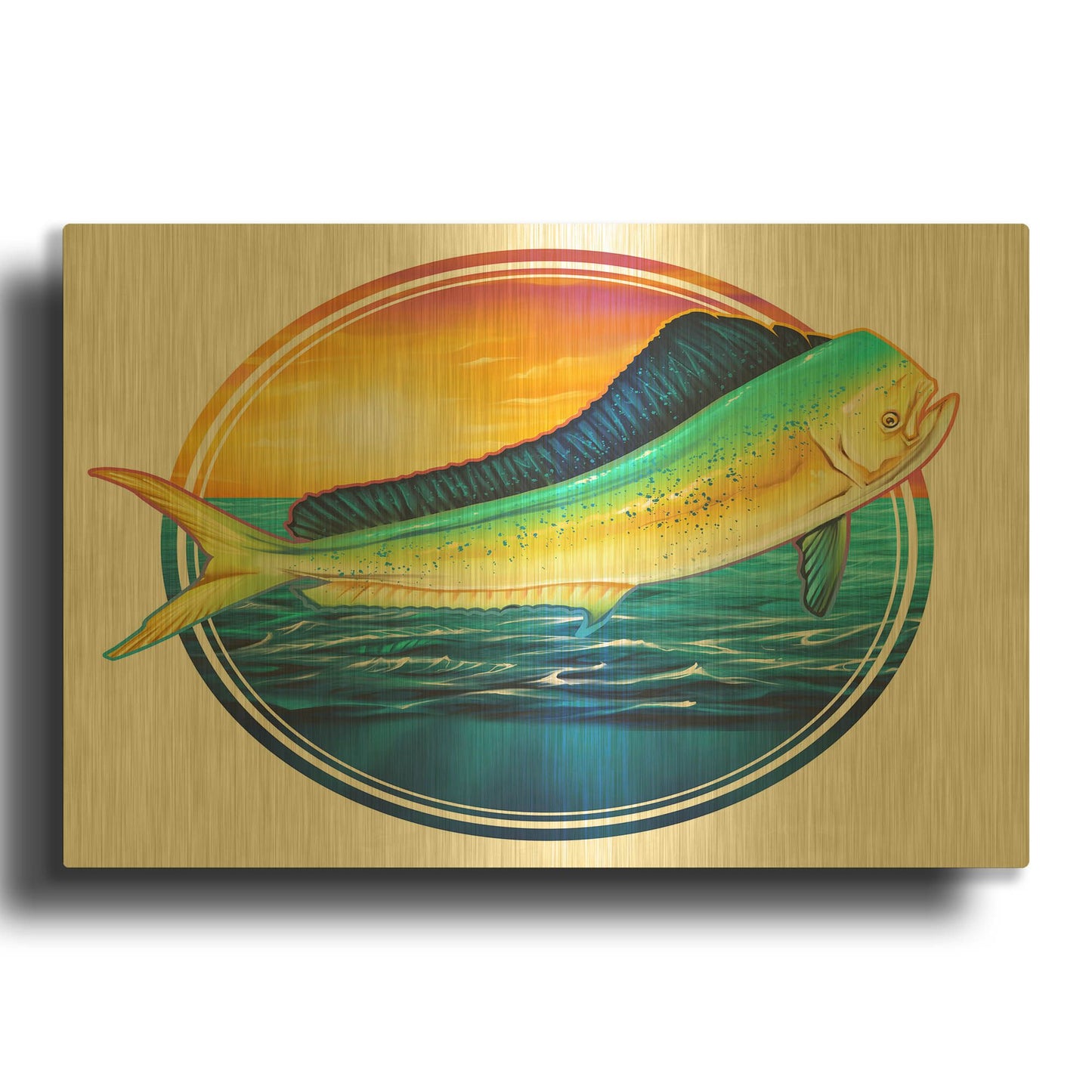 'Dolphin Fish Illustration' By Flyland Designs Gold Metal Wall Art