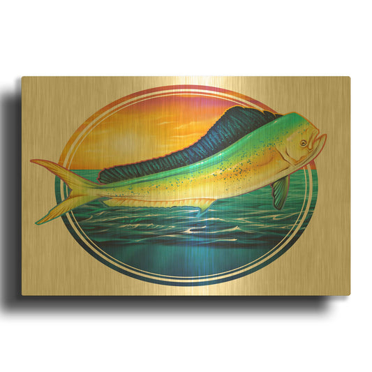 'Dolphin Fish Illustration' By Flyland Designs Gold Metal Wall Art