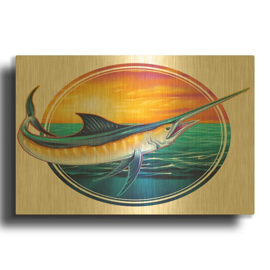 'Marlin Illustration' By Flyland Designs Gold Metal Wall Art