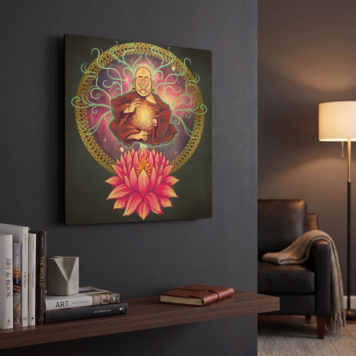'Buddhist Monk Nirvana' By Flyland Designs Gold Metal Wall Art