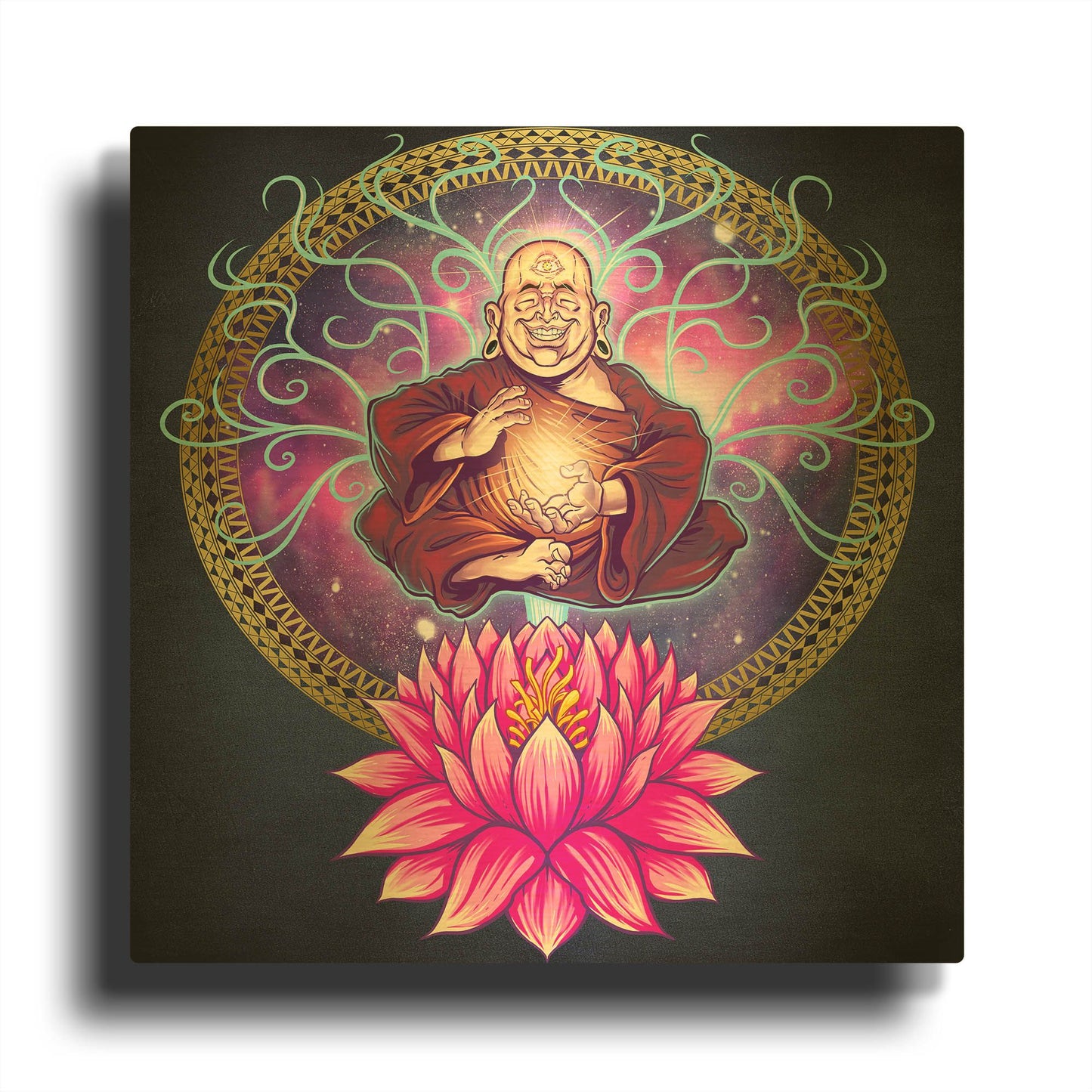 'Buddhist Monk Nirvana' By Flyland Designs Gold Metal Wall Art