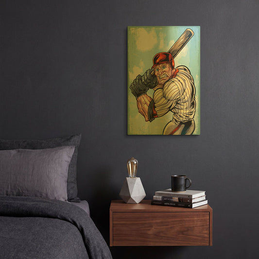 'Cartoon Baseball Player Mascot' By Flyland Designs Gold Metal Wall Art