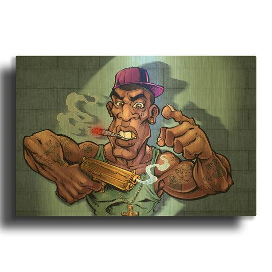 'Crook Character Gang Banger' By Flyland Designs Gold Metal Wall Art