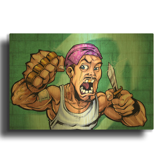 'Crook Character Thug' By Flyland Designs Gold Metal Wall Art
