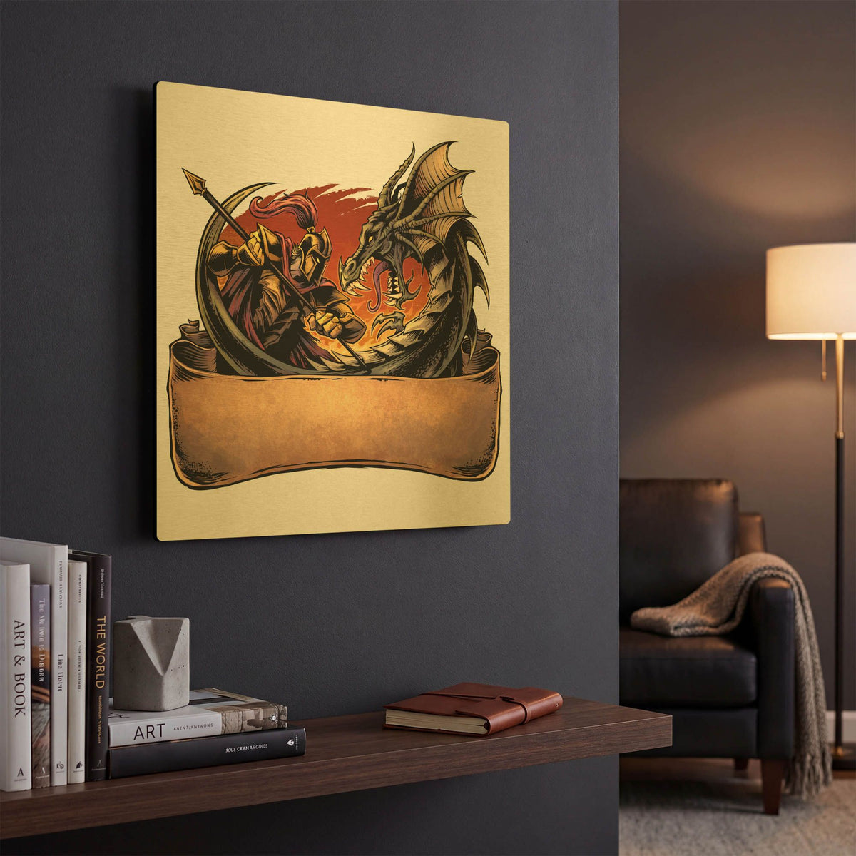 'Dragon and Knight' By Flyland Designs Gold Metal Wall Art