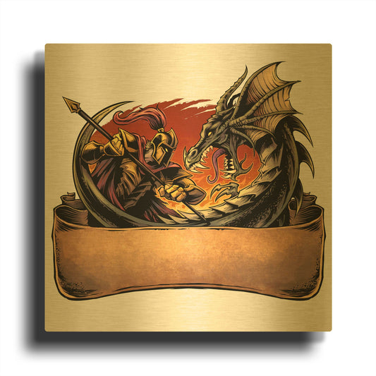 'Dragon and Knight' By Flyland Designs Gold Metal Wall Art